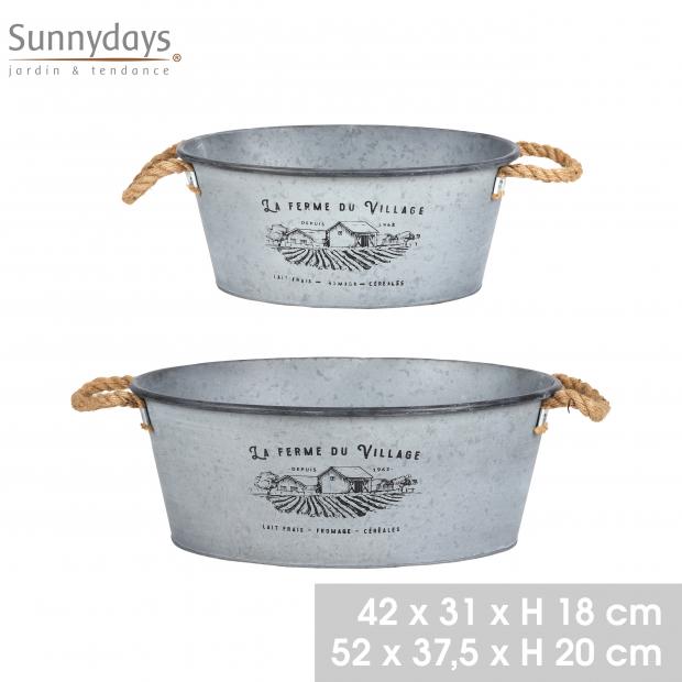 GARDEN & METAL - LA FERME DU VILLAGE - BASSINE DECORÉE AVEC POIGNÉE - GRAND MODÈLE