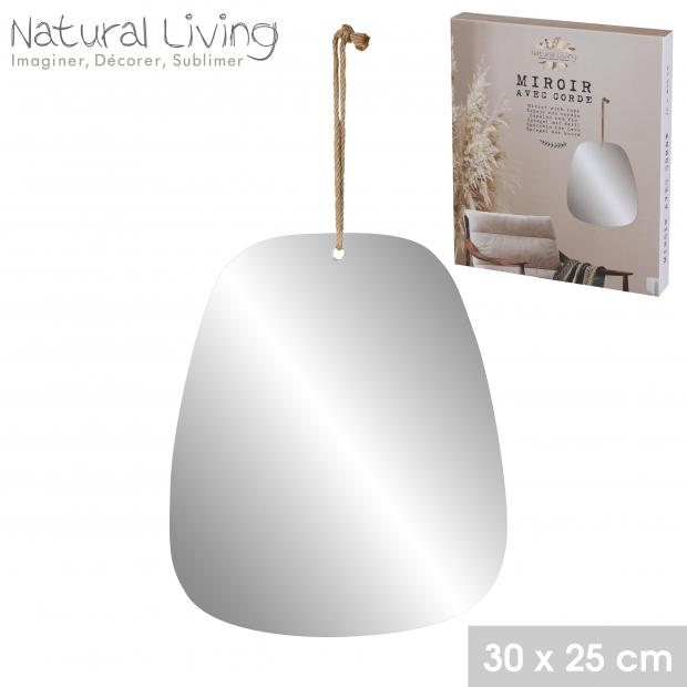 NATURAL LIVING - MIROIR AVEC CORDE EN JUTE NATUREL 30X25CM