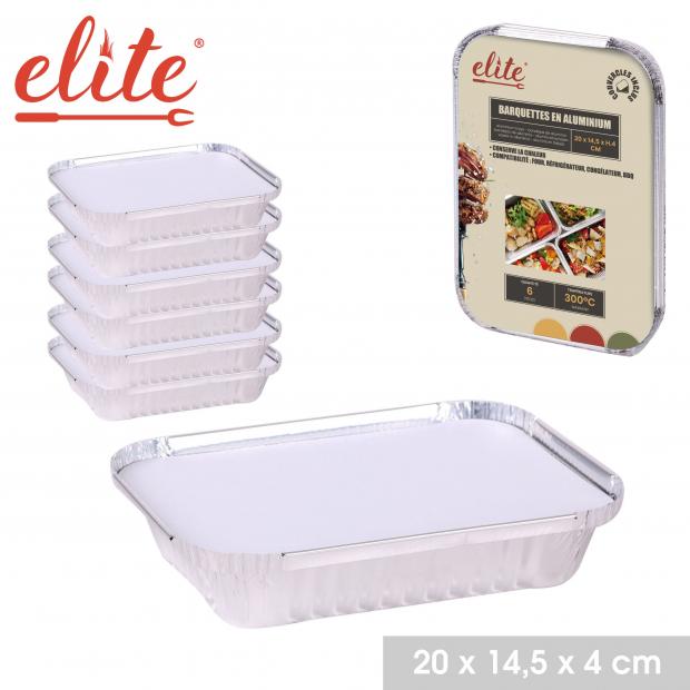 LES INDISPENSABLES BARQUETTES EN ALUMINIUM AVEC COUVERCLE - 20X14,5X4CM - 6 PIÈCES