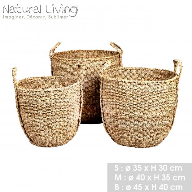 NATURAL LIVING SET DE 3 PANIERS ROND EN ALGUE MARINE D40CM X H35CM