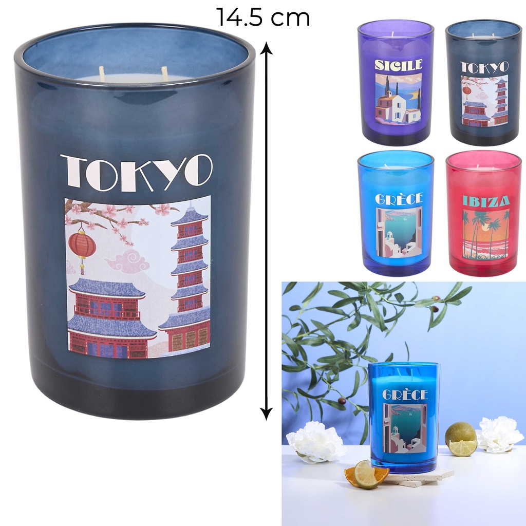 BOUGIE PARFUMÉE EN VERRE H14.5CM VOYAGE