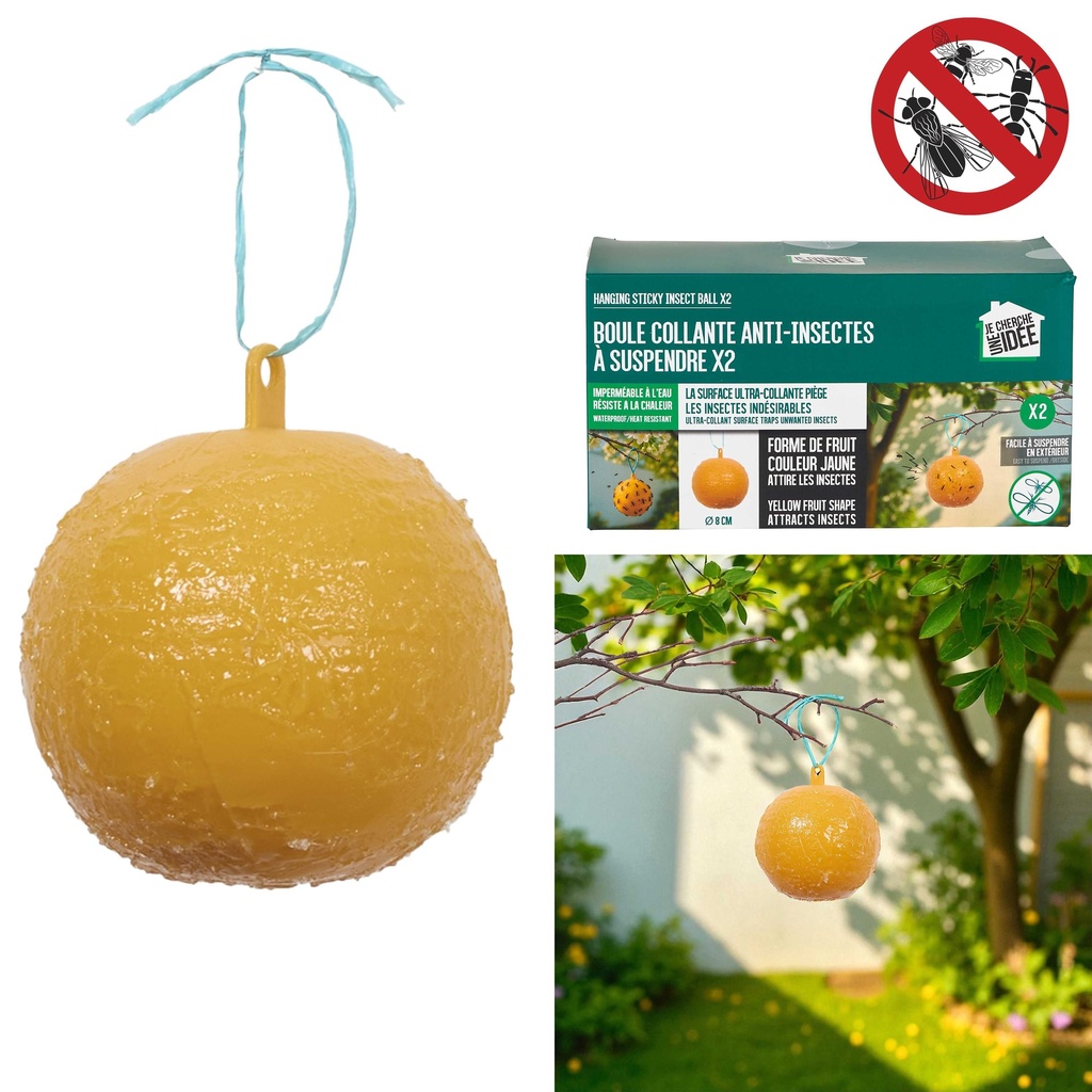 BOULE COLLANTE ANTI-INSECTE À SUSPENDRE - 2 PIÈCES