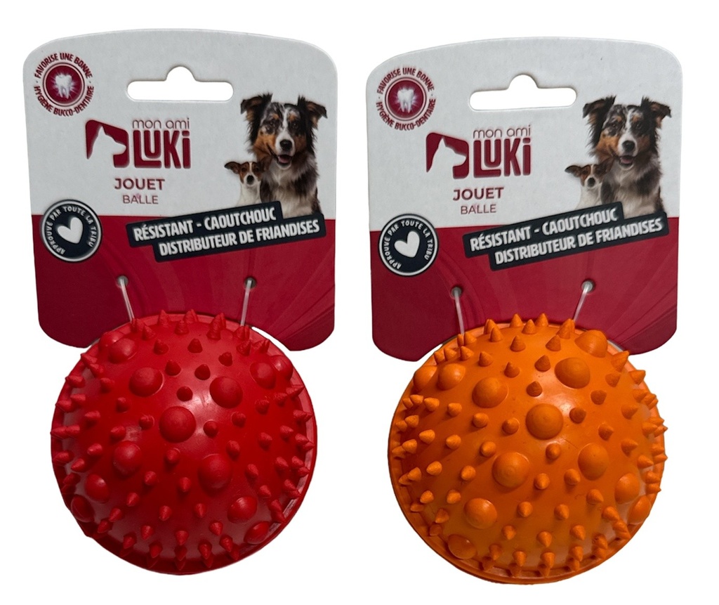 Mon Ami LUKI Balle Caoutchouc Résistante 7cm Distributeur Friandises Rouge/Orange