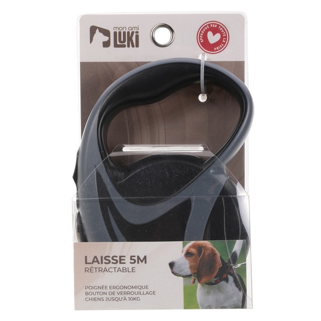 Mon Ami LUKI Laisse Rétractable Sangle Chien 5m 10kg Anthracite Noir