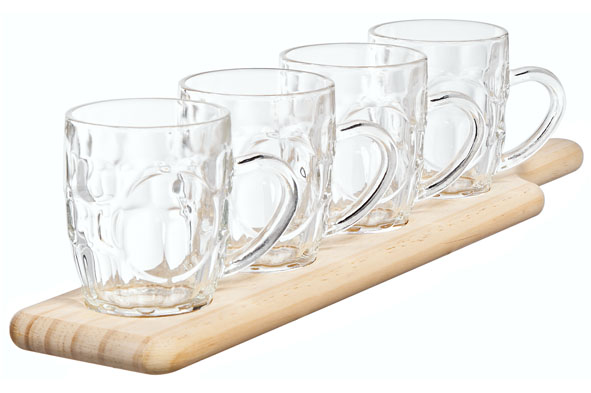 COSY & TRENDY Set Dégustation Bière 4 Verres 285ml Planche Bois