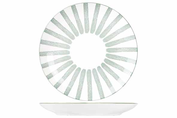 CABANA Assiette Dessert Porcelaine Rayures Vertes Ø20.5cm