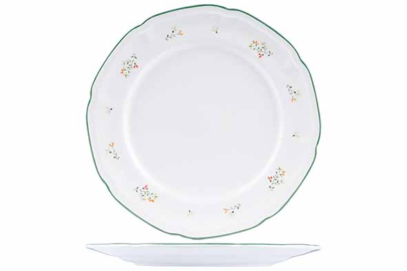 Assiette Plate BOUQUET Blanche Bord Festonné Motifs Fleuris Ø26,9cm