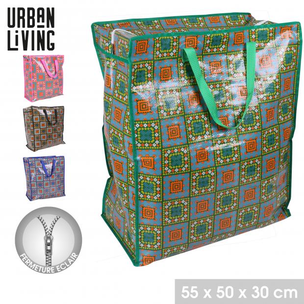 MAYA SAC SHOPPING DECORE 4 COULEURS ASSORTIES ROSE/BLEU/VERT/NOIR 55X50X30CM