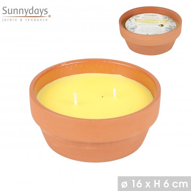 Sunnydays Bougie Citronnelle Anti-Moustiques Pot Terracotta Ø16x6cm Jaune