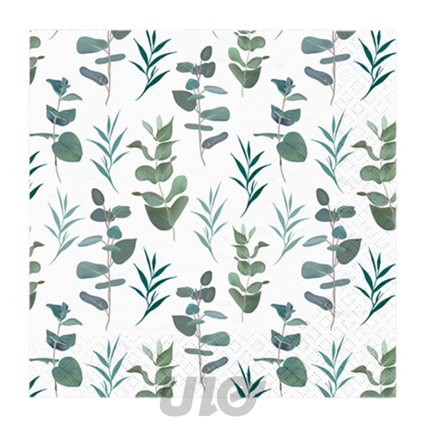 Homea - Lot 20 Serviettes Papier 3 Plis 25x25 cm Eucalyptus Cocktail