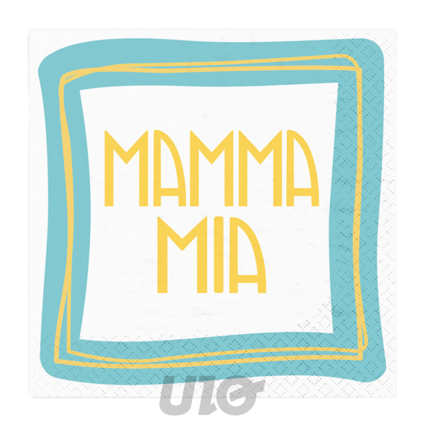Homea Serviettes Papier Mamma Mia, 20 pièces, 3 Plis, 33x33cm Blanc Bleu Jaune