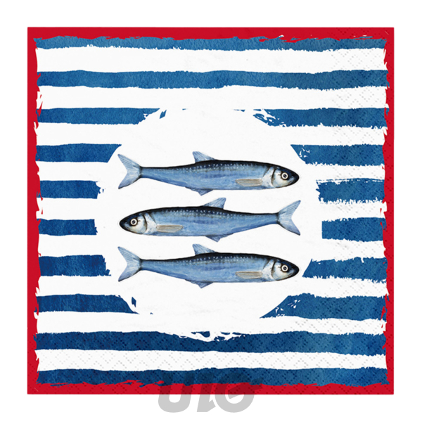 Homea Serviettes papier Poissons Rayures Marin 3 plis 33x33cm Lot 20
