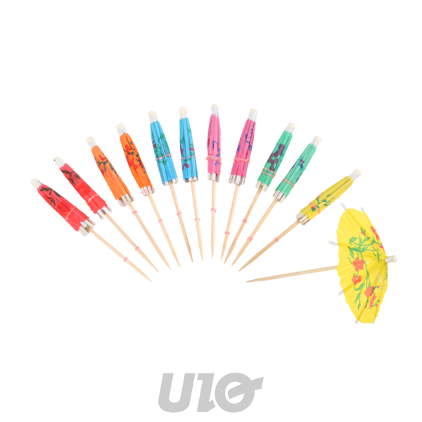 SET DE 12 OMBRELLES A COCKTAIL EN BOIS 10CM