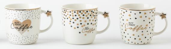 MUG "GOLDEN COFFEE" 9X6.4X9.1CM - 3 DECORS ASSORTIS