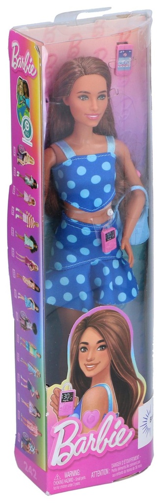 Mattel Barbie Fashionista Poupée Brune Robe Pois Bleus, Pompe à Insuline