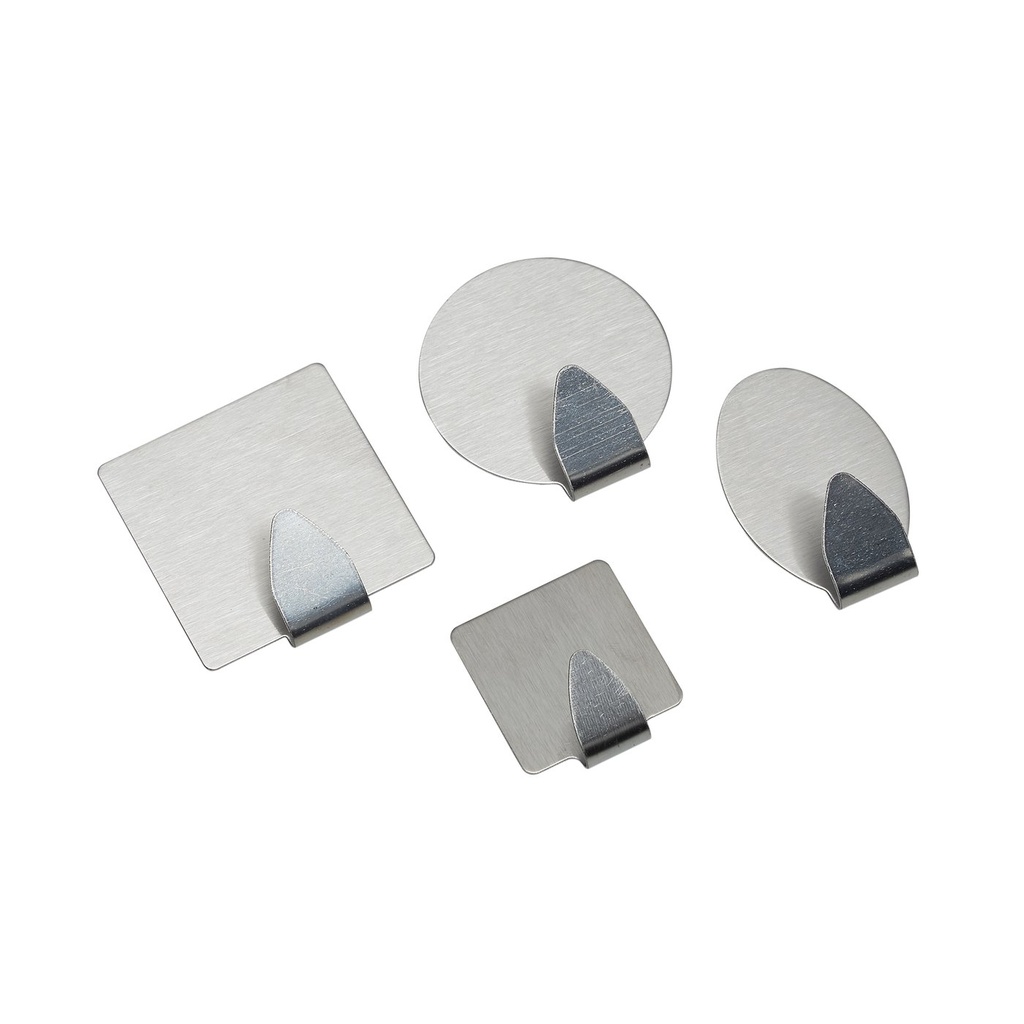 Hooks & Co - Crochets Adhésifs Inox Brossé, Lot de 4 Formes Assorties