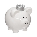 Tirelire Cochon Atmosphera Blanc Grès Couronne H. 14,5 cm