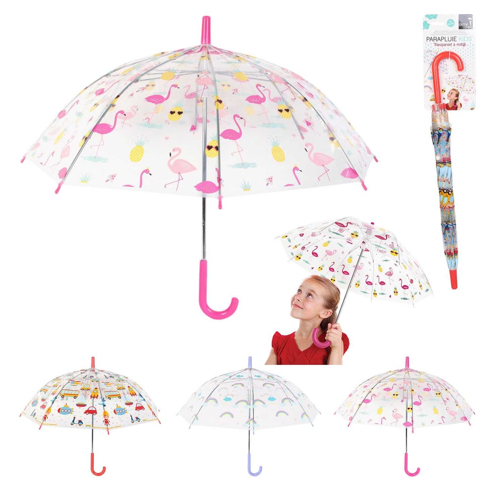 Parapluie Enfant Transparent Imprimé Flamants Roses Entre Temps