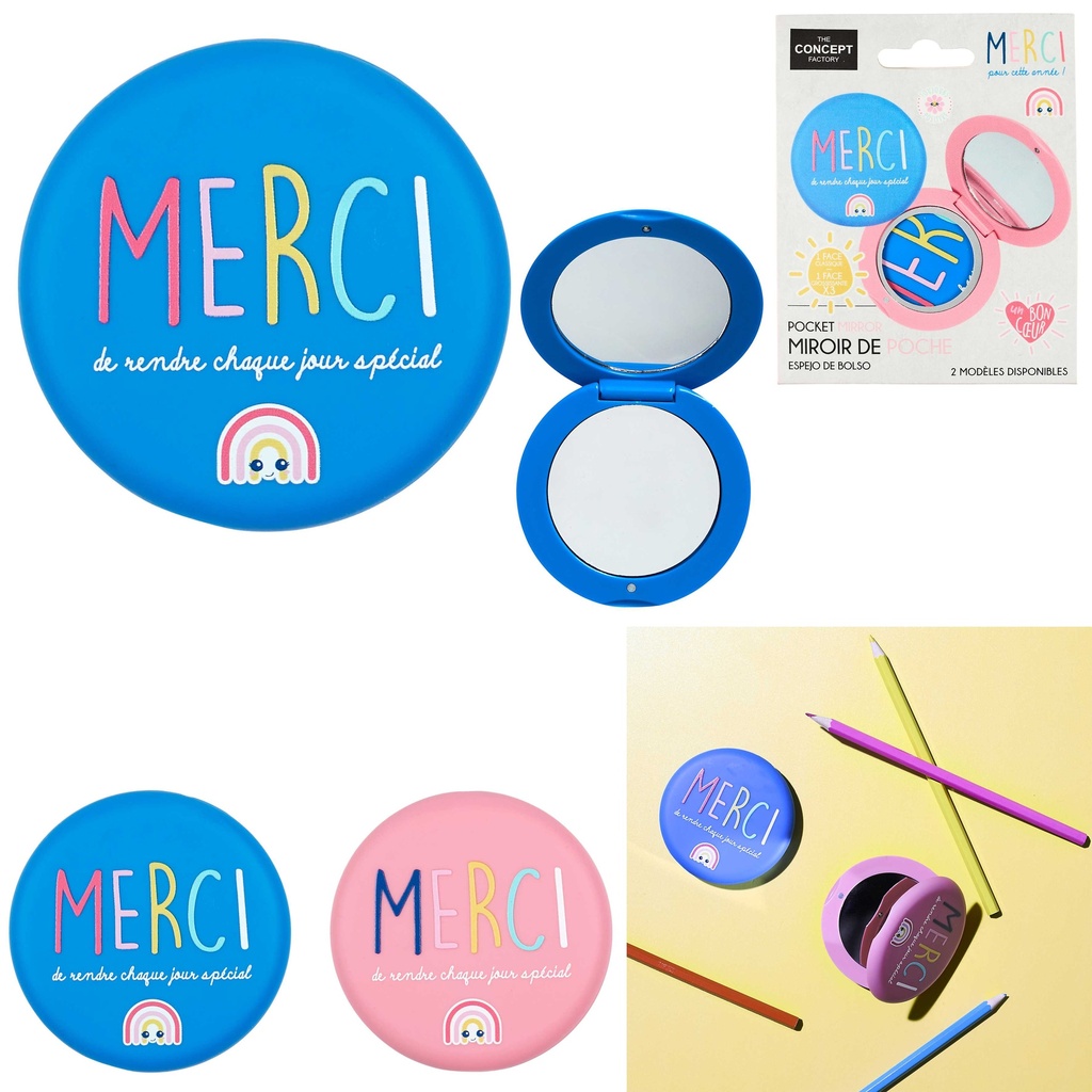 Miroir de Poche The Concept Factory Merci Bleu Grossissant x3