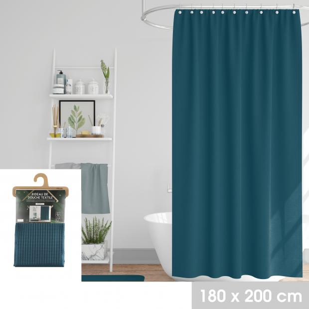 Urban Living Rideau de Douche Jacquard Bleu Saphir 180x200 cm 12 Anneaux