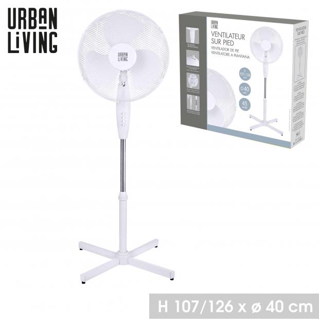 Urban Living Ventilateur sur pied Blanc 40cm, 3 vitesses, oscillant, réglable