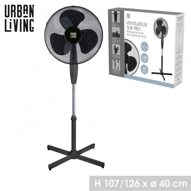 Ventilateur sur pied Urban Living Noir Ø40cm 45W réglable 107-126cm