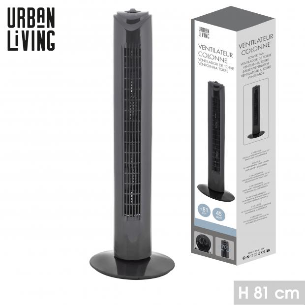 Ventilateur Colonne Urban Living Noir 81cm - 45W - 3 Vitesses Oscillant