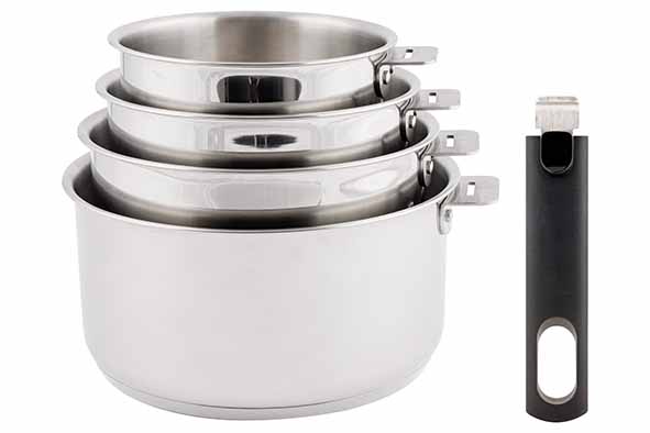 Cosy & Trendy CLICK! Set 4 Casseroles Acier Inox Poignée Amovible Ø 14-20cm