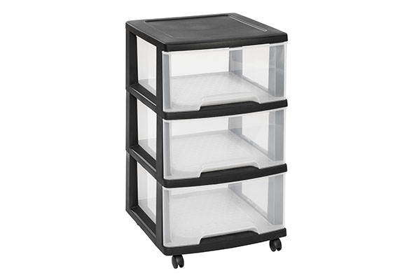 Curver Essentials Tour de rangement 3x20L à roulettes Noir Transparent