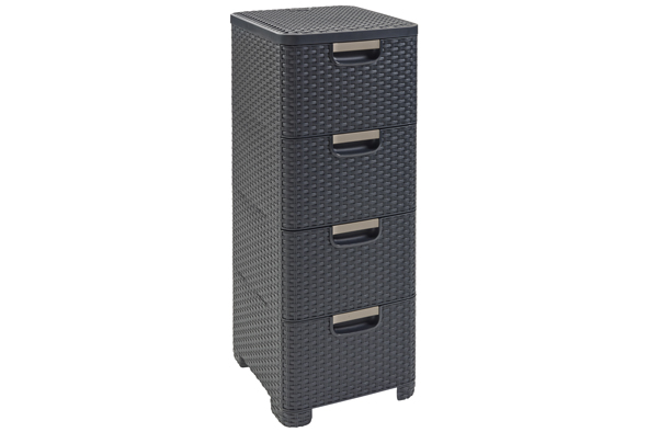 Curver Natural Style Tour de Rangement 4 Tiroirs Effet Rotin Anthracite 33x38x79cm 4x14L