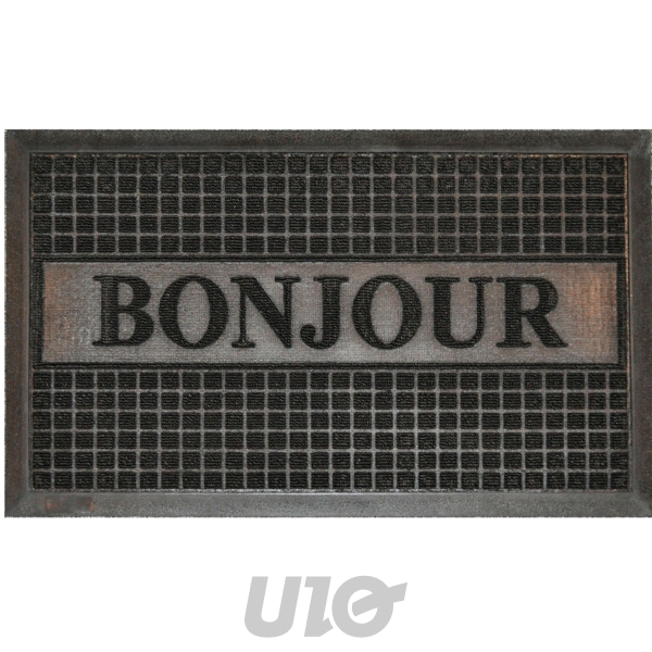 Douceur d'Intérieur - Tapis d'entrée Rectangulaire Bonjour 45x75 cm Caoutchouc Noir