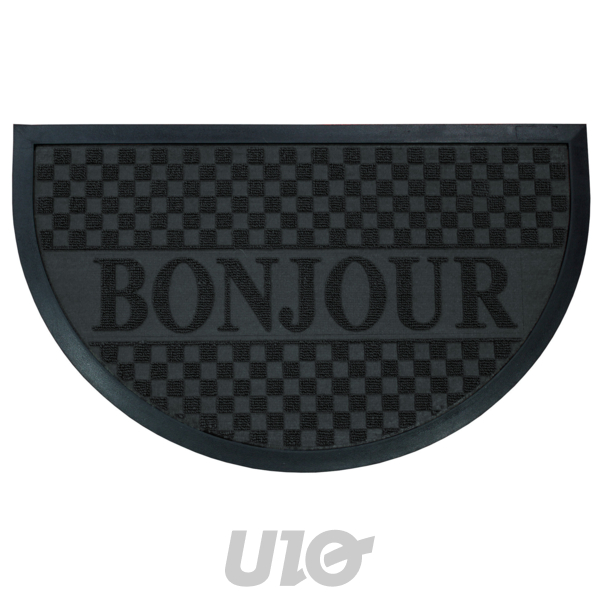 Douceur d'Intérieur Tapis d'Entrée Demi-Lune Bonjour Relief Caoutchouc Noir 45x75 cm