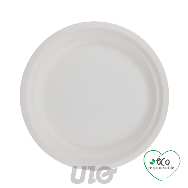 SET DE 12 ASSIETTES RONDES EN CANNE A SUCRE D22CM BLANC