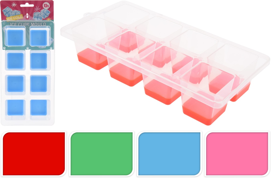 Bac à glaçons transparent PP & TPE, 8 cavités, couleurs assorties