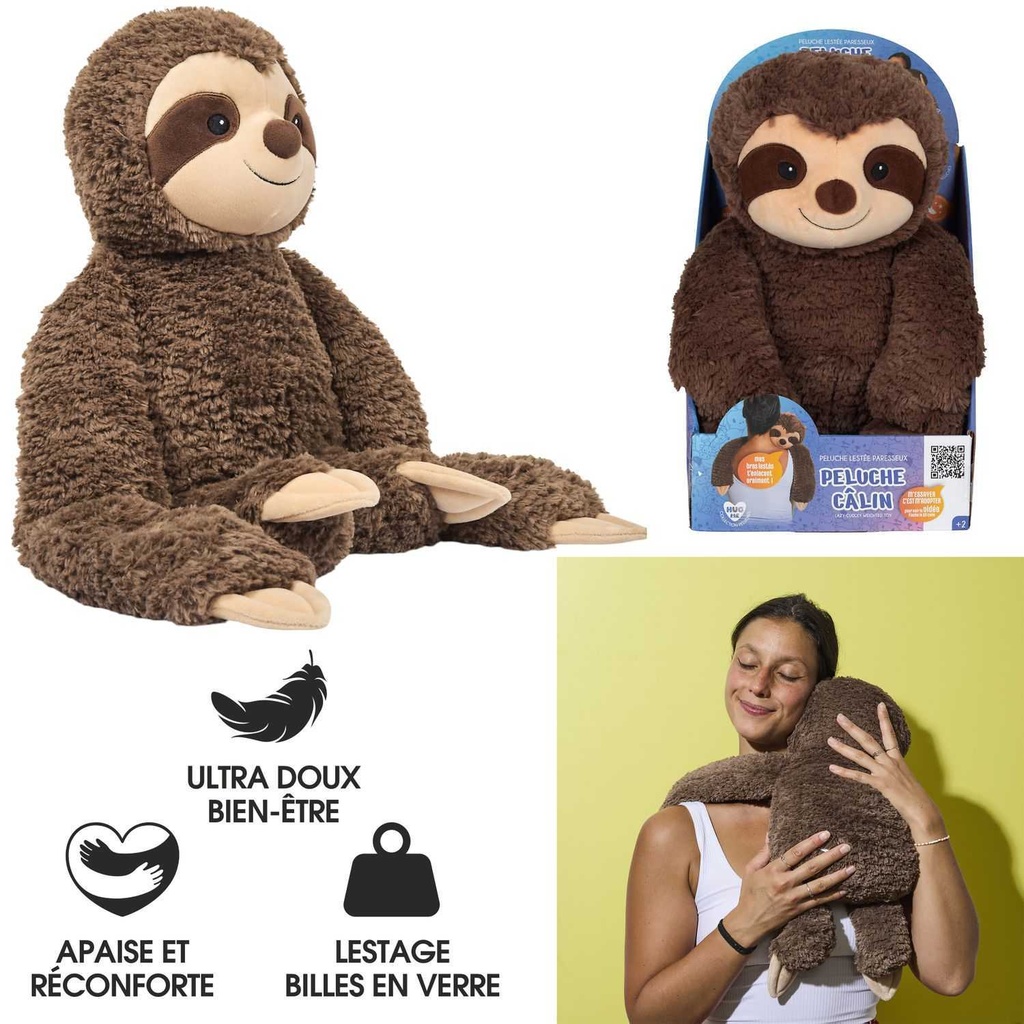 Jeux 2 Momes Peluche Lestée Paresseux Câlin Ultra Doux Marron