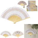Jet Lag Éventail Pliant en Bois Femme Rayures Beige et Blanc