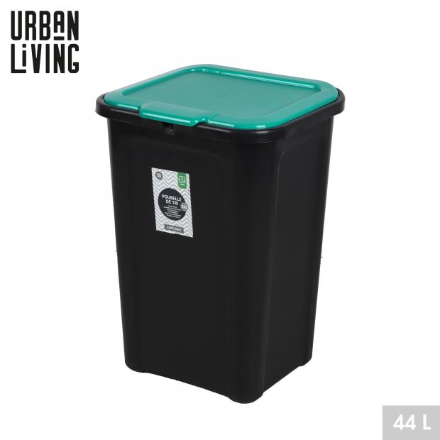 Urban Living Poubelle de Tri Empilable Noire 44L Couvercle Vert