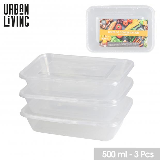 Urban Living Les Indispensables Boîtes Conservation Plastique 500ml Transparent Lot de 3