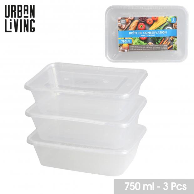 Urban Living Boîtes Conservation Plastique Transparent 750ml Lot de 3