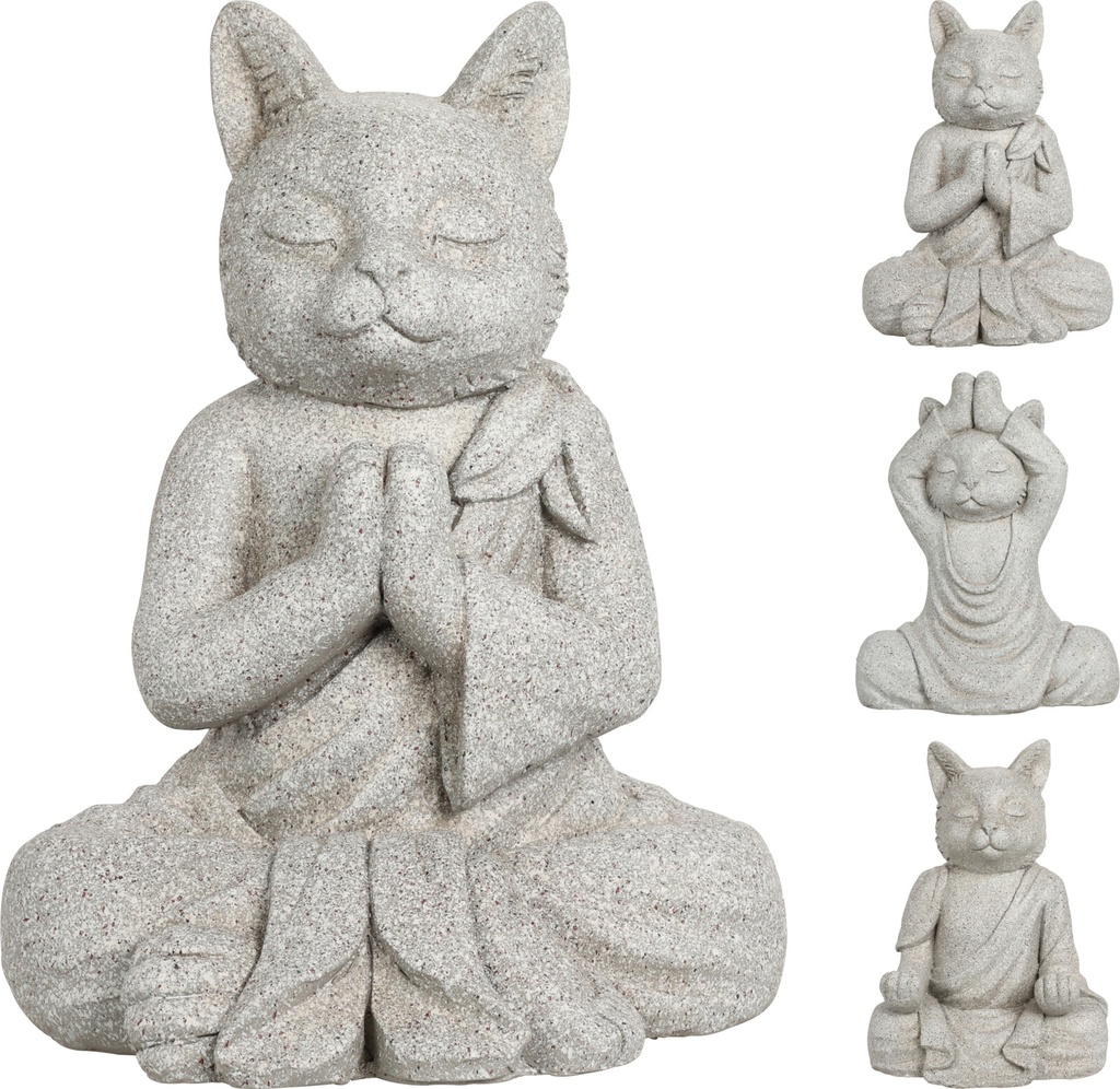 Statues Chats Yoga Méditation Zen Résine Grise - 3 Modèles Disponibles