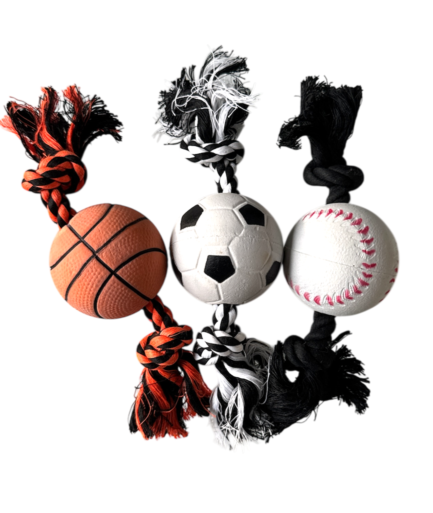 Mon Ami Luki Jouet Chien Corde & Balle Basketball Football Baseball 20cm