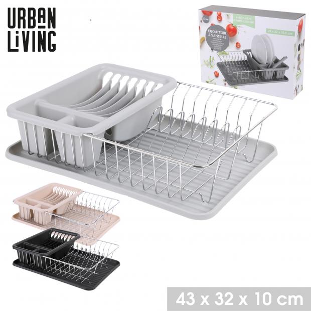 Urban Living Égouttoir Vaisselle Plateau Acier Plastique 43x32x10,5cm Noir Gris Taupe