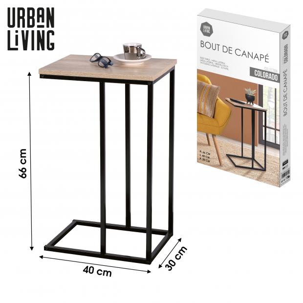 Urban Living Bout de Canapé Colorado Industriel Métal Noir Chêne 40x30x66cm