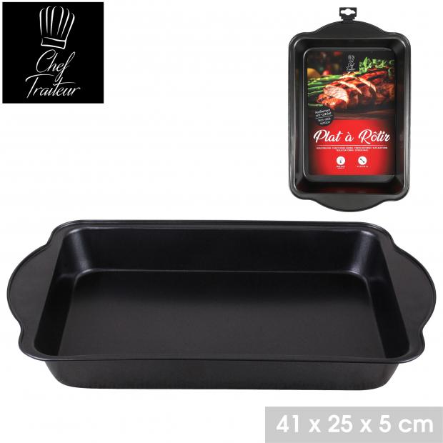 Chef Traiteur Plat à Rôtir Antiadhésif Noir 41x25x5 cm