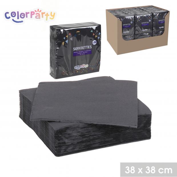 Colorparty Serviettes Papier Jetables Noires 38x38 cm - 30 Pièces