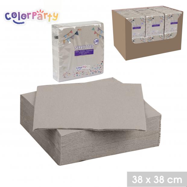 Serviettes en papier jetables Colorparty taupe 38x38 cm - Lot de 30