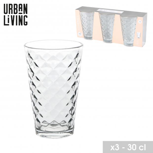Urban Living Athènes Gobelets Verre Relief 30cl - Lot de 3