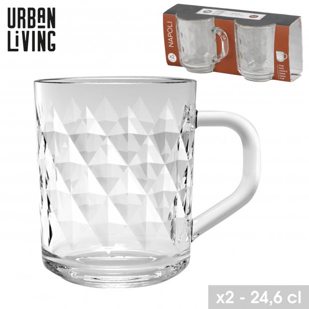 Urban Living Napoli Lot de 2 Tasses en Verre Facetté 24,6 cl