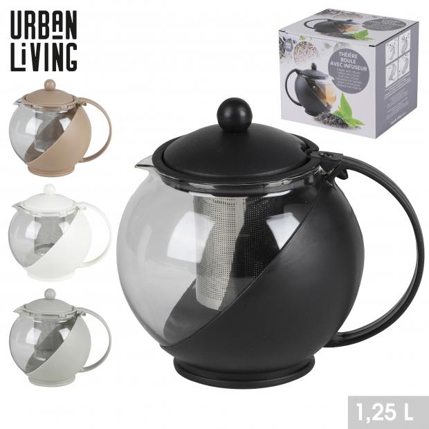 Urban Living Théière Boule Verre avec Infuseur 1.25L 4 Couleurs