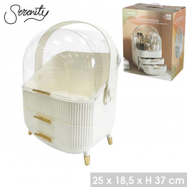 Serenity Organisateur Maquillage Portable 3 Tiroirs Crème Transparent